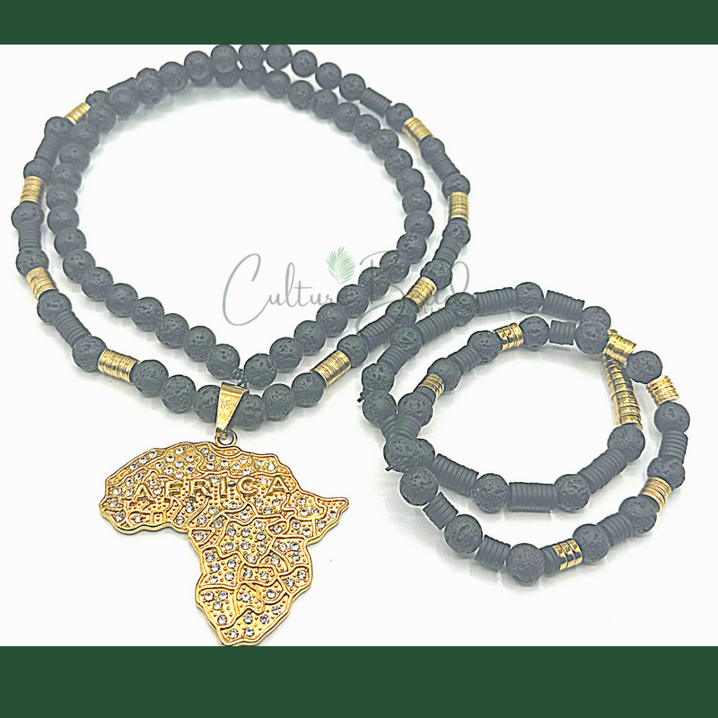Black and Gold Africa Necklace Set