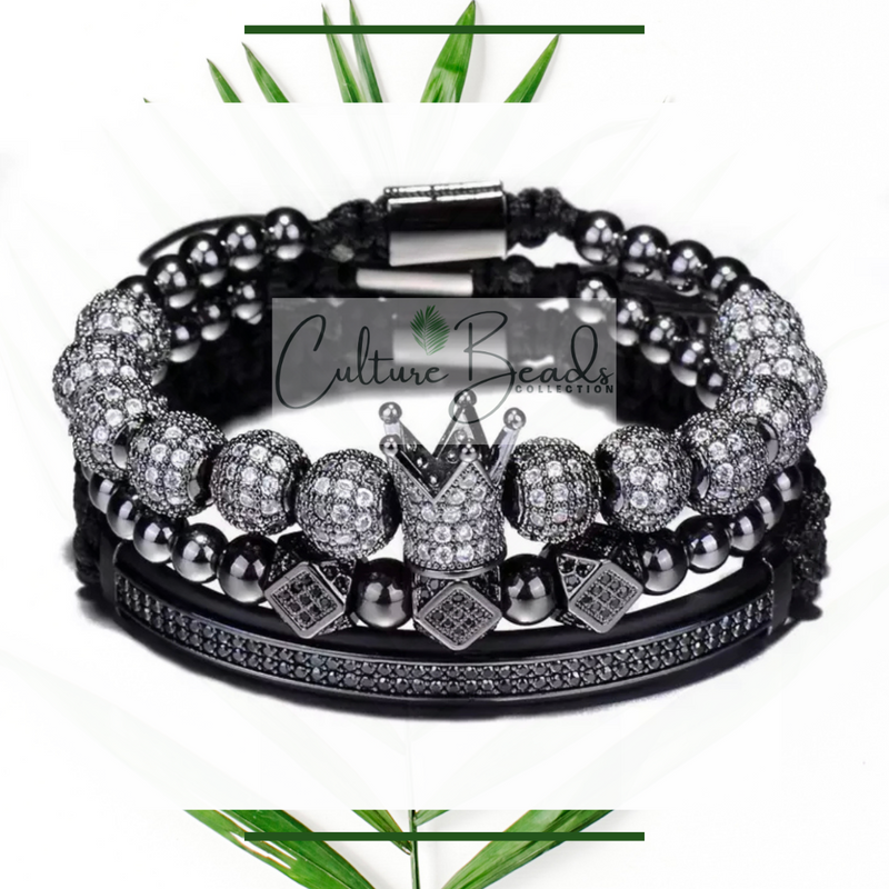 I am Royal King Men’s Black Bracelet Set