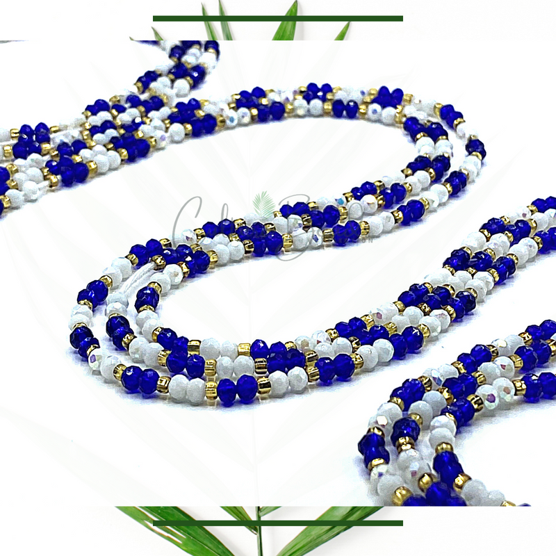 Blue/ White/Gold Traditional Tie on Waist Beads